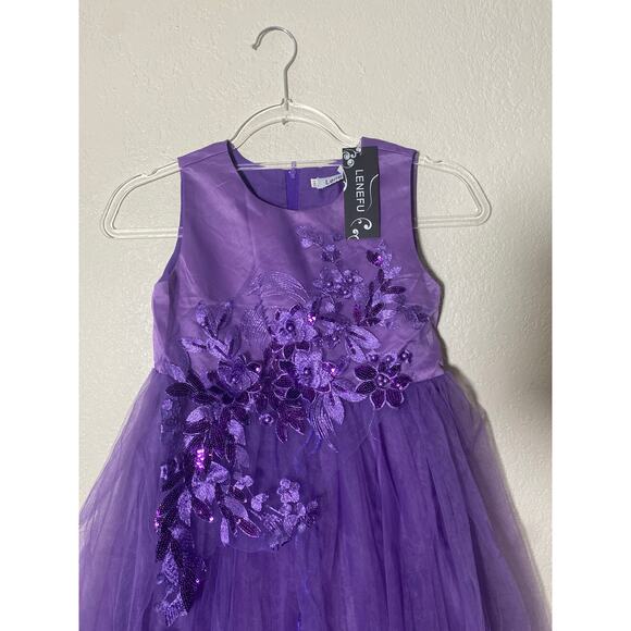 Flower Girl Dress Formal Dress Floral Embroidered Tulle Satin Dress Size 8-9 - Picture 2 of 7